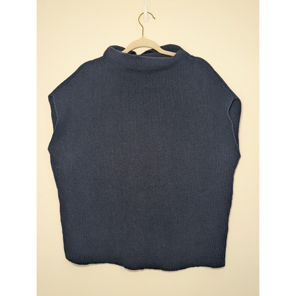 Chico's Navy Blue Ribbed Mock Neck Sleeveless‎ Sweater Wool Blend Size 1 Medium